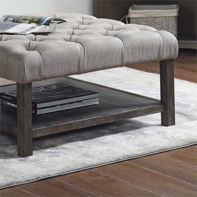 Furniture of America Hoylton Wood Ottoman in Antique Washed Gray and Light Gray