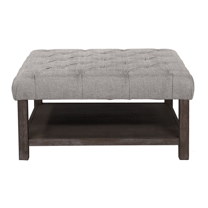 Furniture of America Hoylton Wood Ottoman in Antique Washed Gray and Light Gray