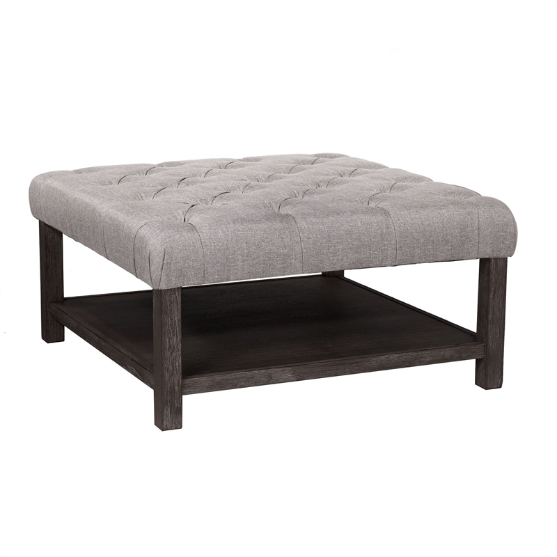 Furniture of America Hoylton Wood Ottoman in Antique Washed Gray and Light Gray