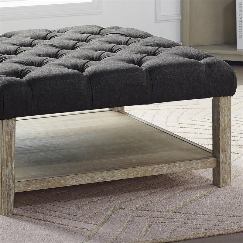 Furniture of America Hoylton Wood Tufted Ottoman in Natural Tone and Dark Gray