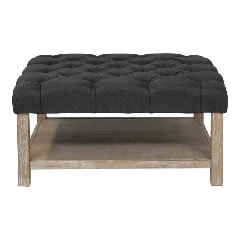 Furniture of America Hoylton Wood Tufted Ottoman in Natural Tone and Dark Gray