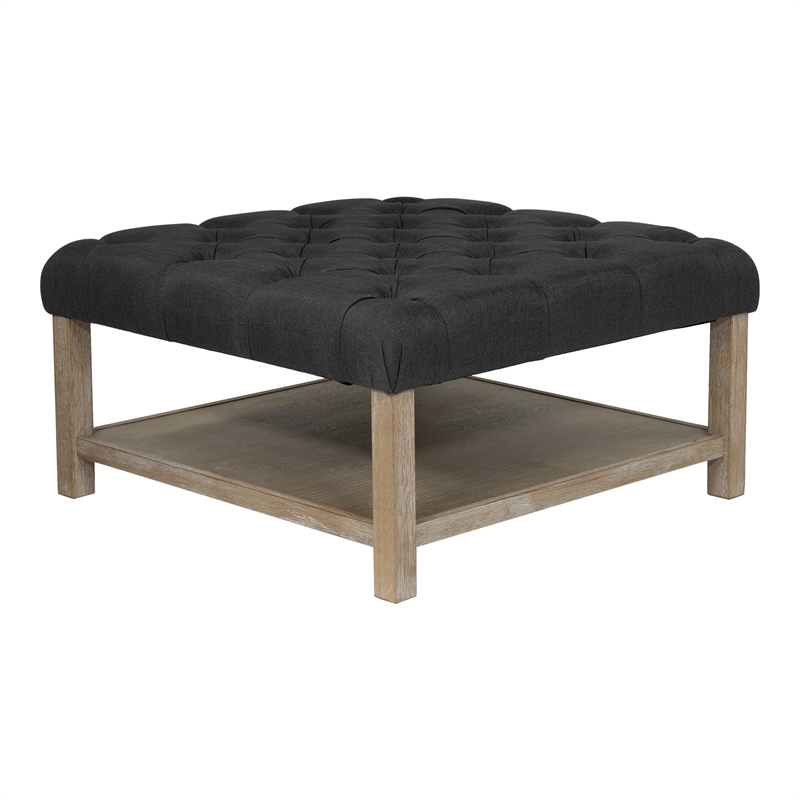 Furniture of America Hoylton Wood Tufted Ottoman in Natural Tone and Dark Gray