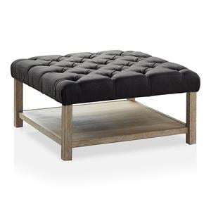 Furniture of America Hoylton Wood Tufted Ottoman in Natural Tone and Dark Gray