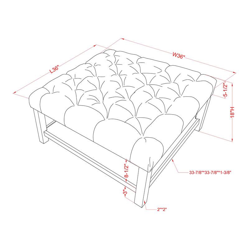 Furniture of America Hoylton Wood Tufted Ottoman in Natural Tone and Light Gray