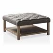 Furniture of America Hoylton Wood Tufted Ottoman in Natural Tone and Light Gray