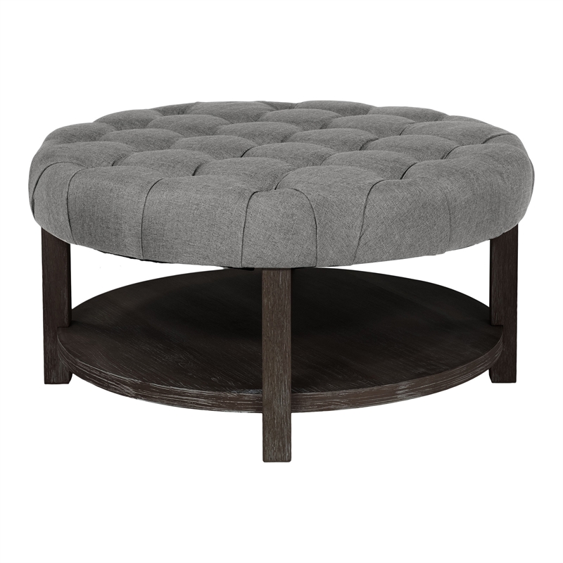 Furniture of America Shoreditch Transitional Wood 1-Shelf Ottoman in Light Gray
