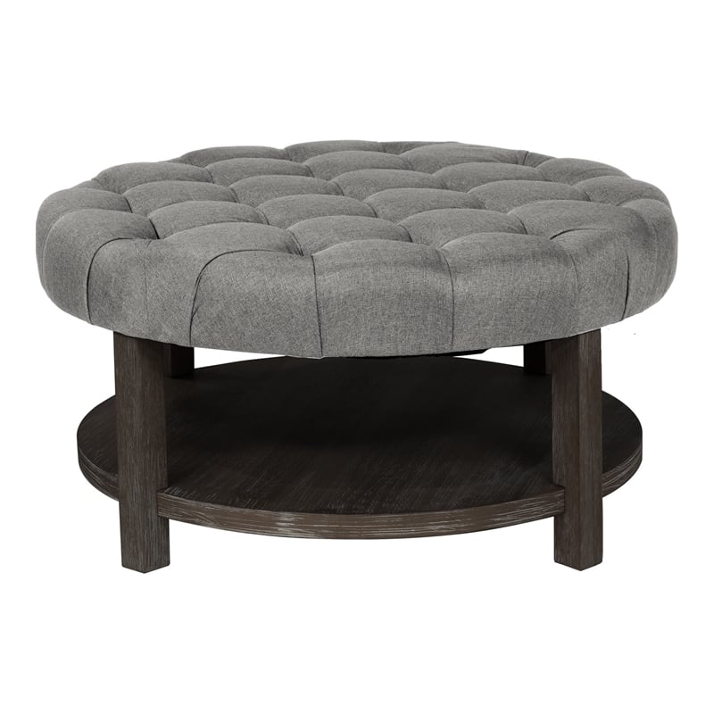 Furniture of America Shoreditch Transitional Wood 1-Shelf Ottoman in Light Gray