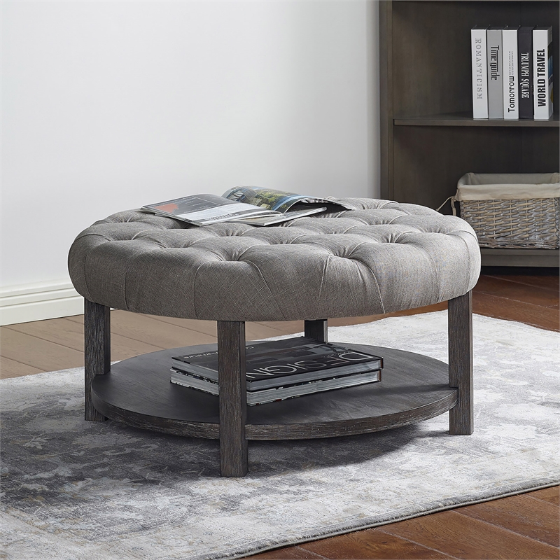 Furniture of America Shoreditch Transitional Wood 1-Shelf Ottoman in Light Gray