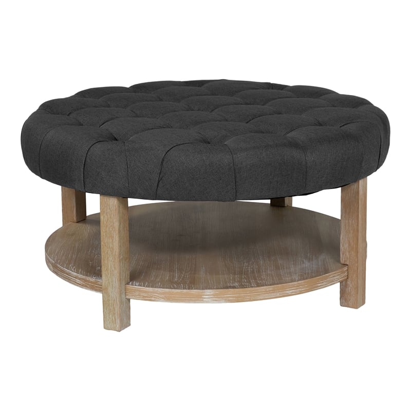 Furniture of America Shoreditch Wood Ottoman in Natural and Dark Gray