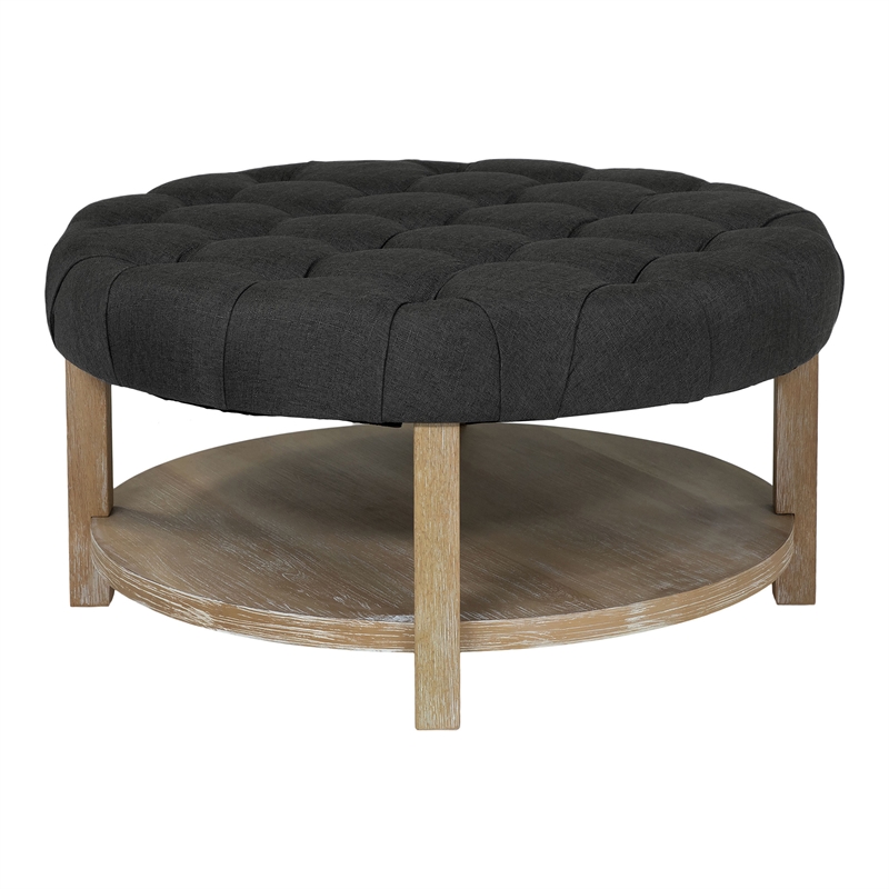 Furniture of America Shoreditch Wood Ottoman in Natural and Dark Gray