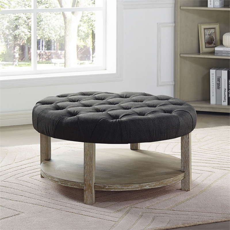 Furniture of America Shoreditch Wood Ottoman in Natural and Dark Gray