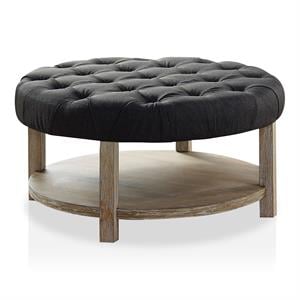 Furniture of America Shoreditch Wood Ottoman in Natural and Dark Gray