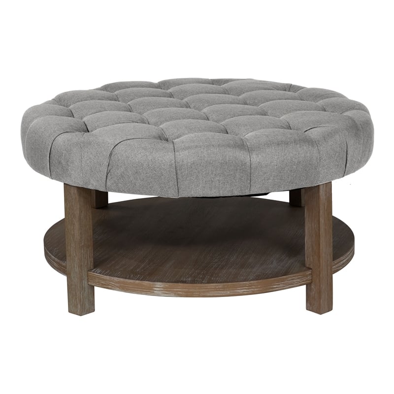 Furniture of America Shoreditch Wood Ottoman in Natural Tone and Light Gray