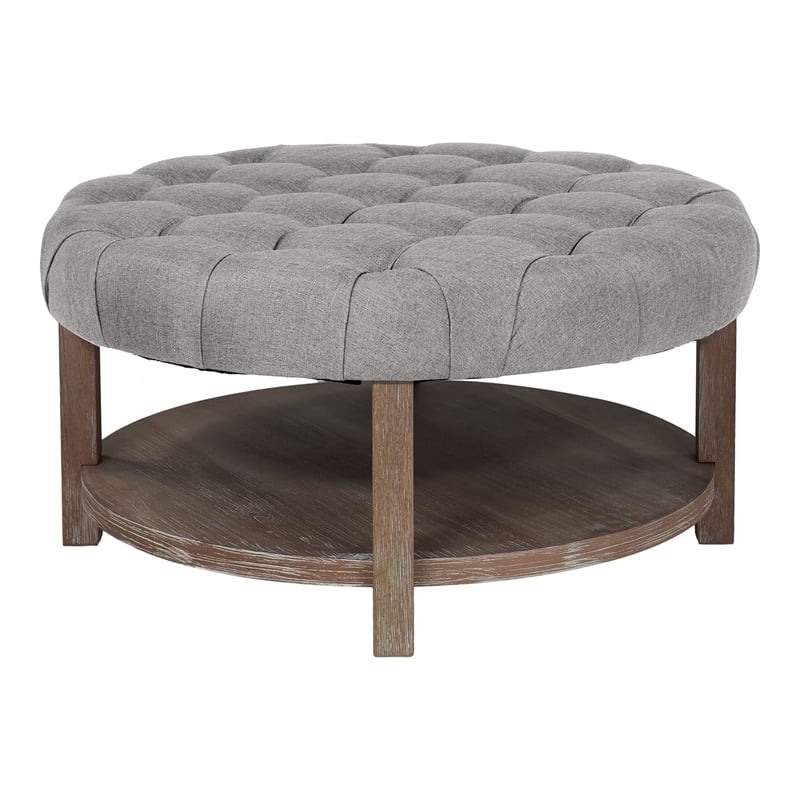 Furniture of America Shoreditch Wood Ottoman in Natural Tone and Light Gray