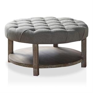 Furniture of America Shoreditch Wood Ottoman in Natural Tone and Light Gray