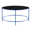 Furniture of America Rockbel Contemporary Glass Top Round Coffee Table in Blue