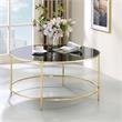 Furniture of America Rockbel Contemporary Glass Top Round Coffee Table in Brass
