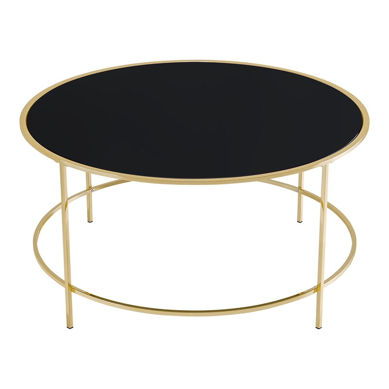 Furniture of America Rockbel Contemporary Glass Top Round Coffee Table in Brass