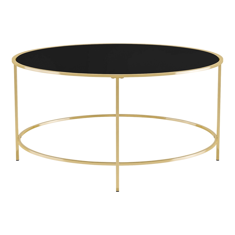 Furniture of America Rockbel Contemporary Glass Top Round Coffee Table in Brass