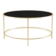 Furniture of America Rockbel Contemporary Glass Top Round Coffee Table in Brass