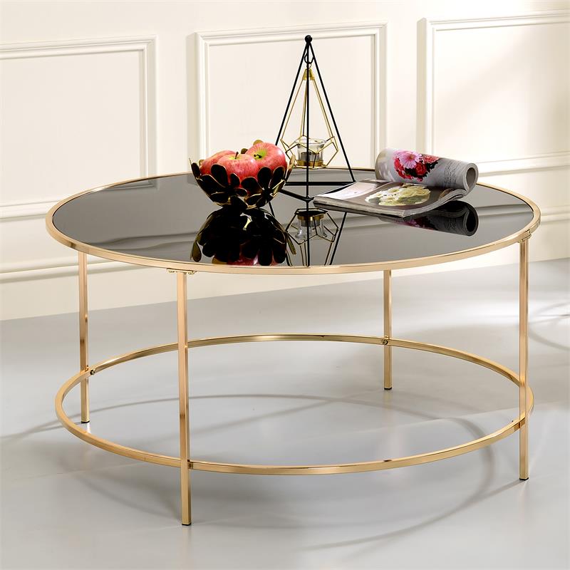 Furniture Of America Rockbel, Modern Round Glass Top Coffee Table