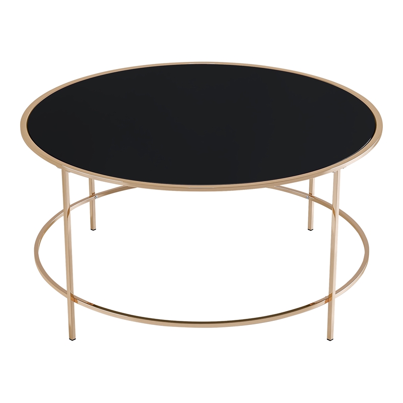 Furniture of America Rockbel Contemporary Glass Top Round Coffee Table in Gold