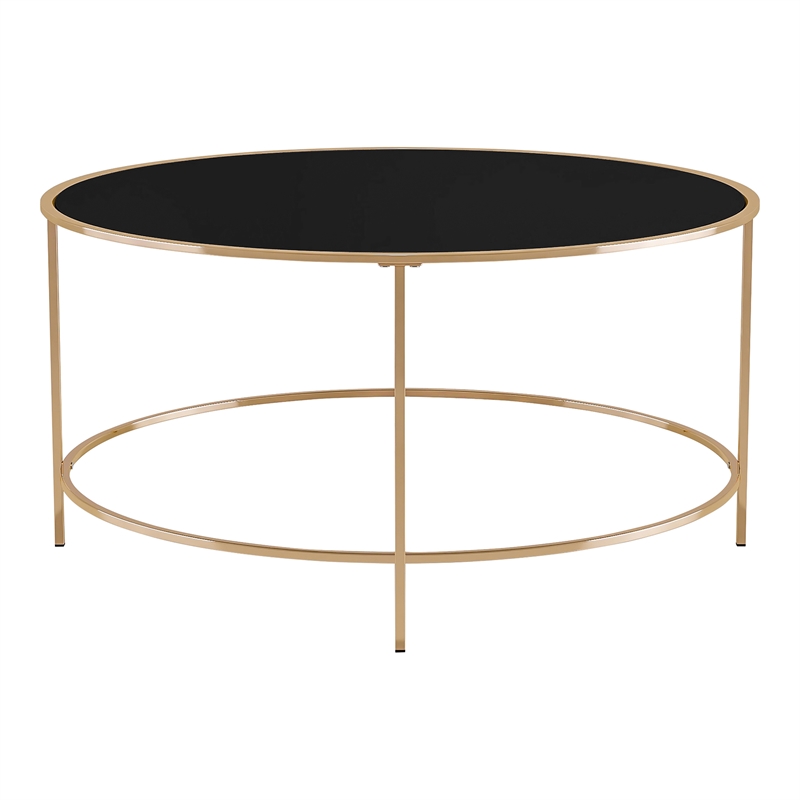 Furniture of America Rockbel Contemporary Glass Top Round Coffee Table in Gold