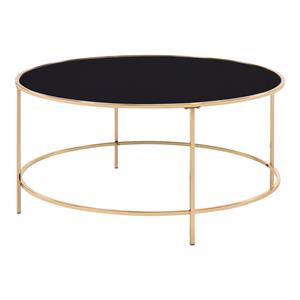 Furniture of America Rockbel Contemporary Glass Top Round Coffee Table in Gold