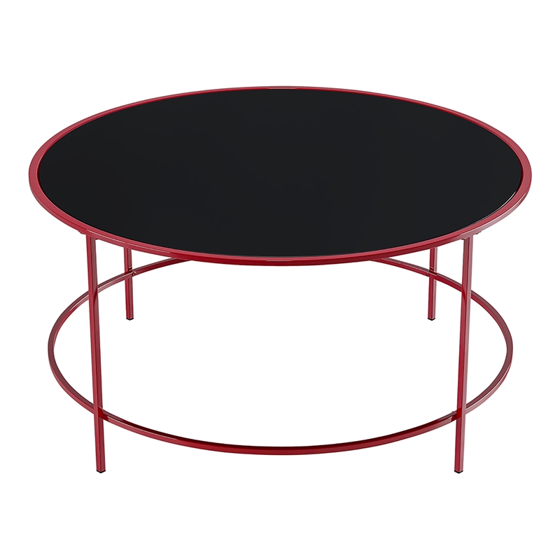 Furniture of America Rockbel Contemporary Glass Top Round Coffee Table in Red