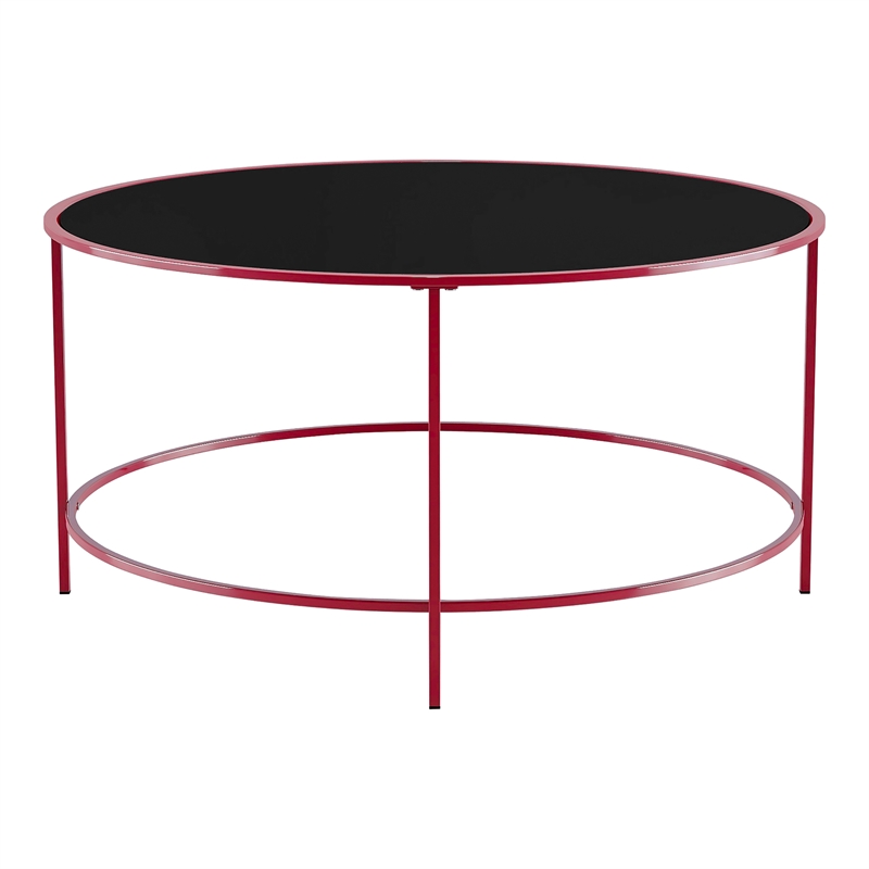 Furniture of America Rockbel Contemporary Glass Top Round Coffee Table in Red