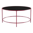 Furniture of America Rockbel Contemporary Glass Top Round Coffee Table in Red