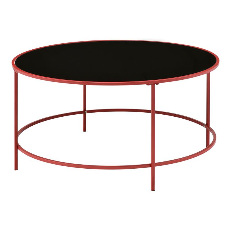 Furniture of America Rockbel Contemporary Glass Top Round Coffee Table in Red