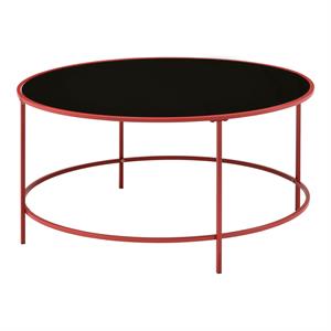 Furniture of America Rockbel Contemporary Glass Top Round Coffee Table in Red