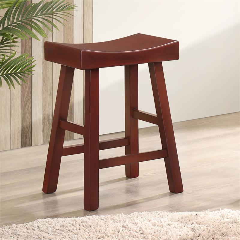 Furniture of America Epping Wood 24-Inch Saddle Stool in Dark Cherry (Set of 2)