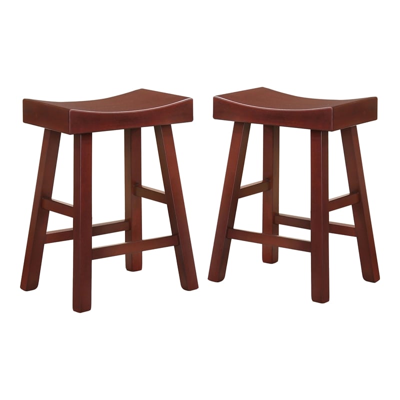 Furniture of America Epping Wood 24-Inch Saddle Stool in Dark Cherry (Set of 2)