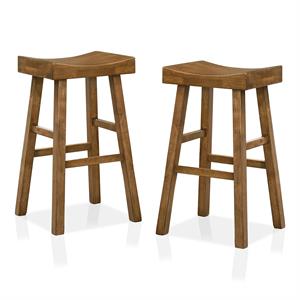 furniture of america epping wood saddle stool in medium oak (set of 2)