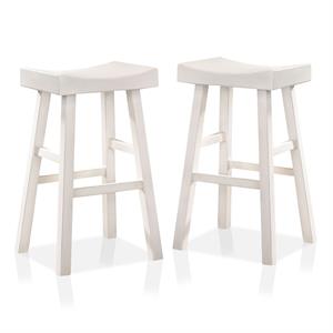 furniture of america epping wood saddle stool in white (set of 2)