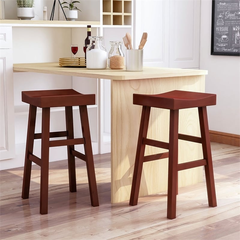Furniture of America Epping Wood 29-Inch Saddle Stool in Dark Cherry (Set of 2)