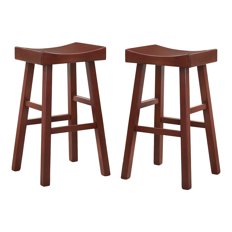 Furniture of America Epping Wood 29-Inch Saddle Stool in Dark Cherry (Set of 2)