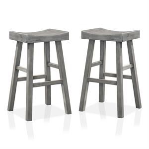 furniture of america epping wood saddle stool in antique gray (set of 2)
