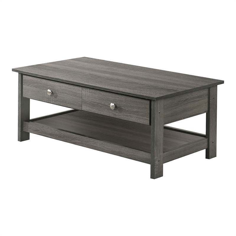 Furniture of America Lekwick Transitional Wood 2-Drawer Coffee Table in Gray