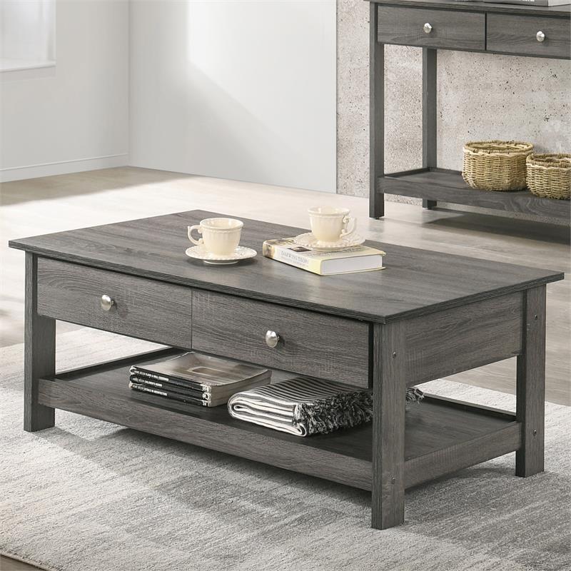 Furniture of America Lekwick Transitional Wood 2-Drawer Coffee Table in Gray