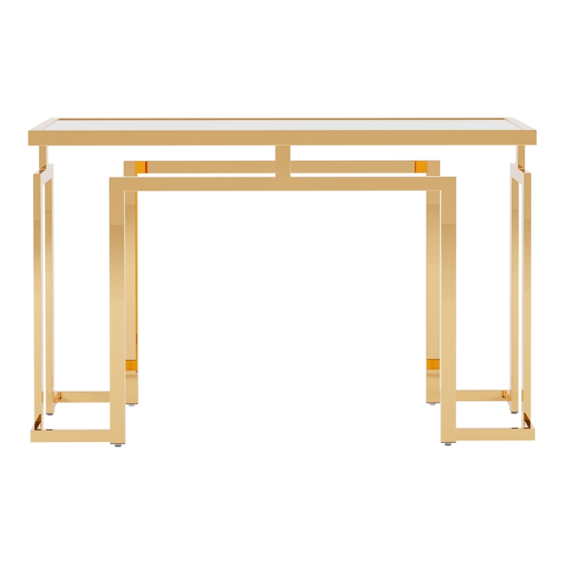 Furniture of America Mahone Contemporary Glass Top Console Table in Gold