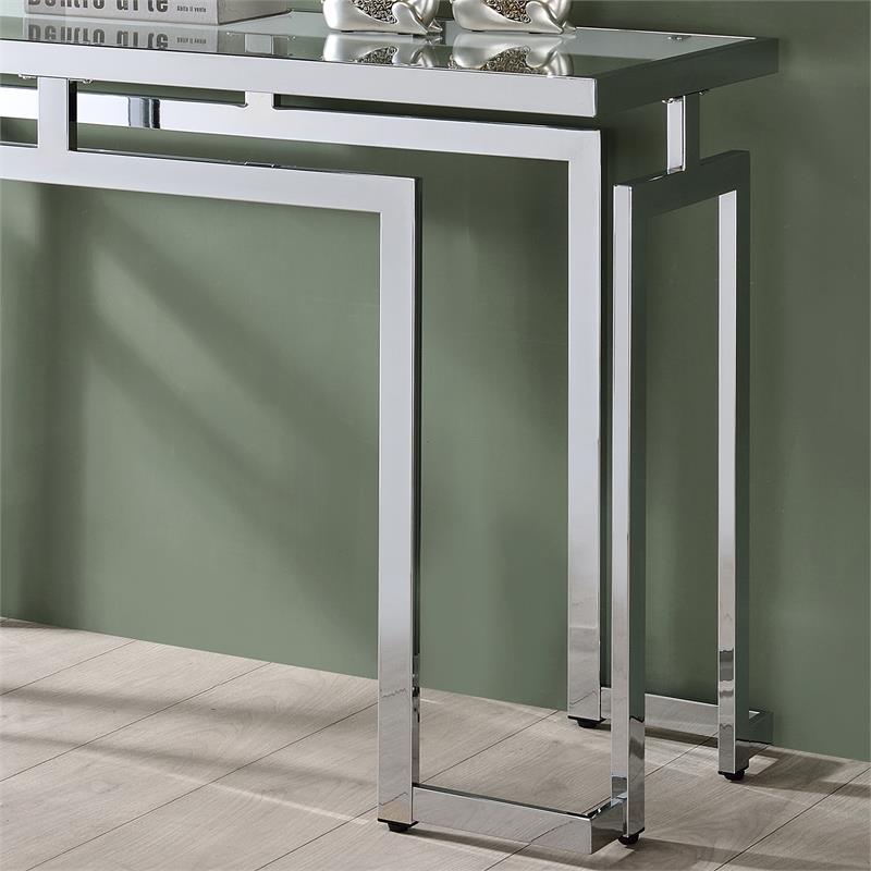 Furniture of America Mahone Contemporary Glass Top Console Table in Chrome