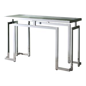 Furniture of America Mahone Contemporary Glass Top Console Table in Chrome