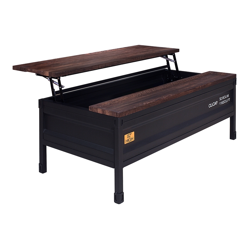 Furniture of America Lionna Metal Lift-Top Coffee Table in Black and Walnut