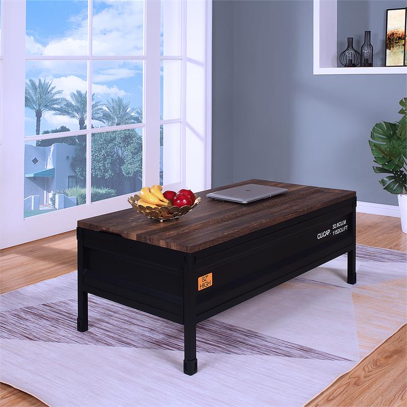 Furniture of America Lionna Metal Lift-Top Coffee Table in Black and Walnut