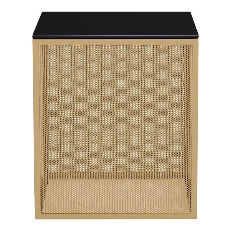 Furniture of America Kelforia Contemporary Glass Top Side Table in Gold