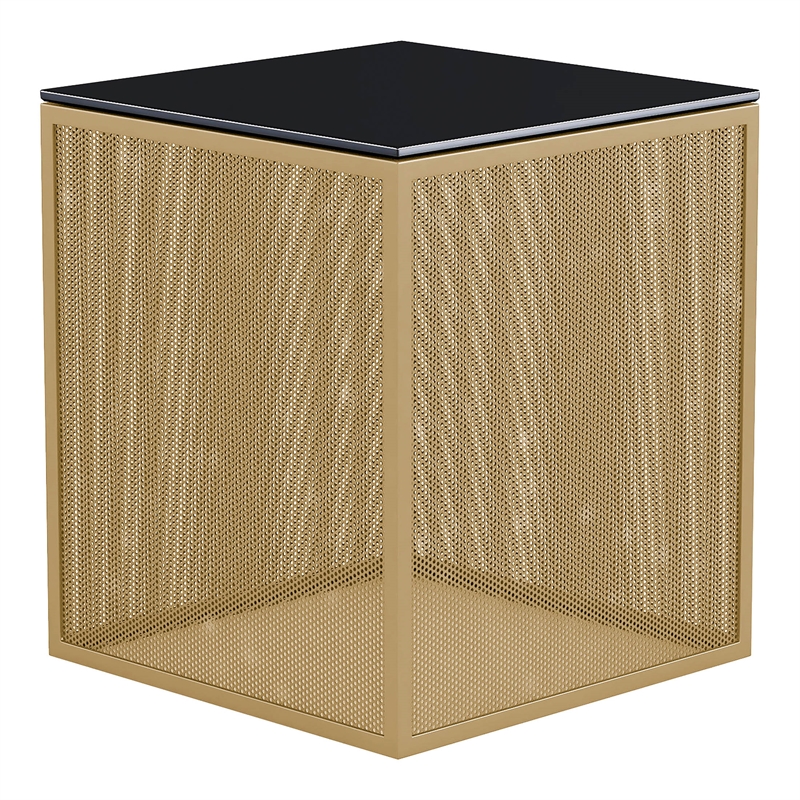 Furniture of America Kelforia Contemporary Glass Top Side Table in Gold