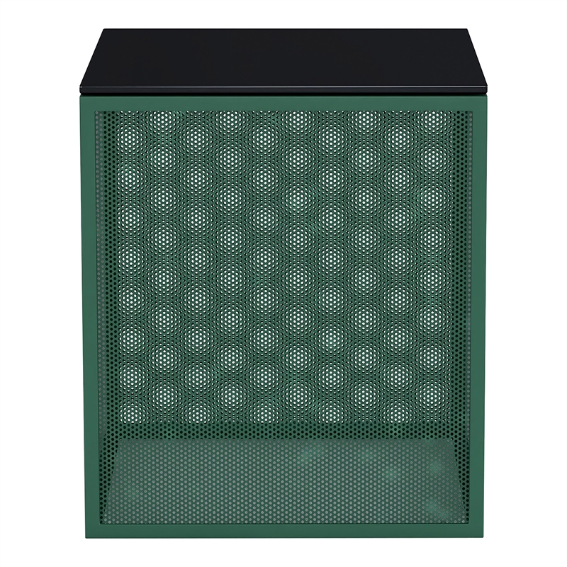 Furniture of America Kelforia Contemporary Glass Top Side Table in Green